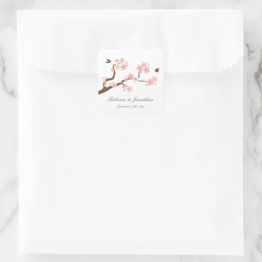 Kirschblüten auf weißem eckigen Aufkleber (Tasche)