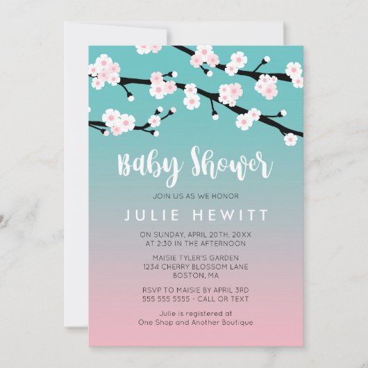 Kirschblüten-Babyparty Einladung (Vorderseite)