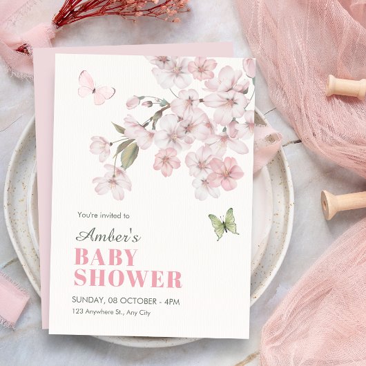 Kirschblüten-Babyshower Einladung