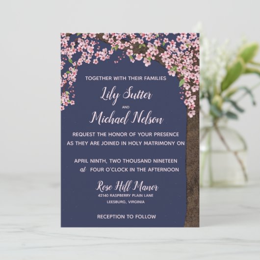 Kirschblüten bei der Einladung zur Hochzeit (Stehend Vorderseite)