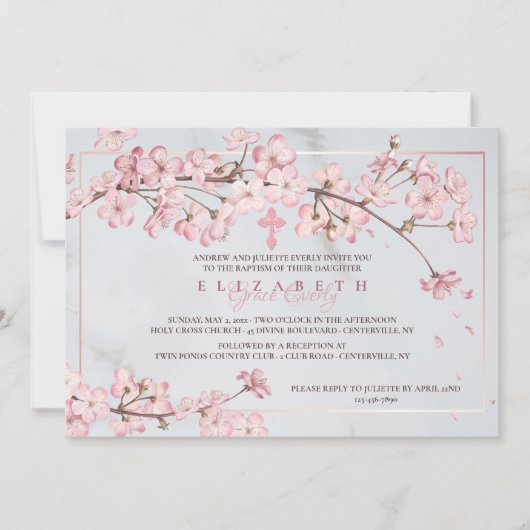 Kirschblüten bilden einen religiösen Rahmen Einladung (Vorderseite)