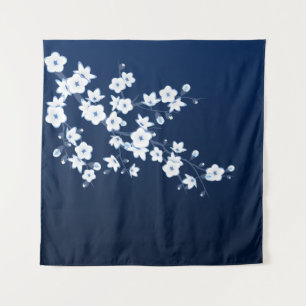 Kirschblüten Blau Weiß Wandteppich