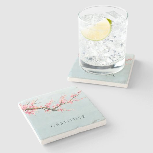 Kirschblüten-Blumen-Dankbarkeit Steinuntersetzer (Seitenansicht)