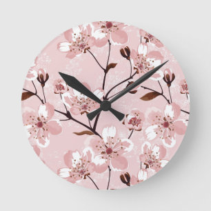 Kirschblüten-Blumen-Muster Runde Wanduhr