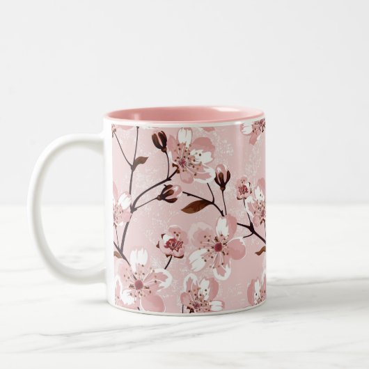 Kirschblüten-Blumen-Muster Zweifarbige Tasse (Links)