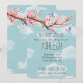 Kirschblüten-Blumen- und Vogelgeburtstag Einladung (Vorne/Hinten)