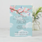 Kirschblüten-Blumen- und Vogelgeburtstag Einladung (Stehend Vorderseite)