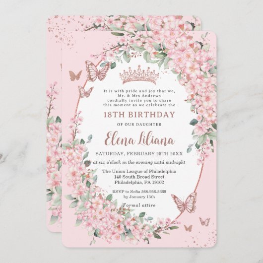Kirschblüten Blumenblüten 18. Geburtstag Einladung (Vorne/Hinten)