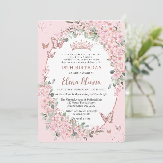 Kirschblüten Blumenblüten 18. Geburtstag Einladung (Stehend Vorderseite)