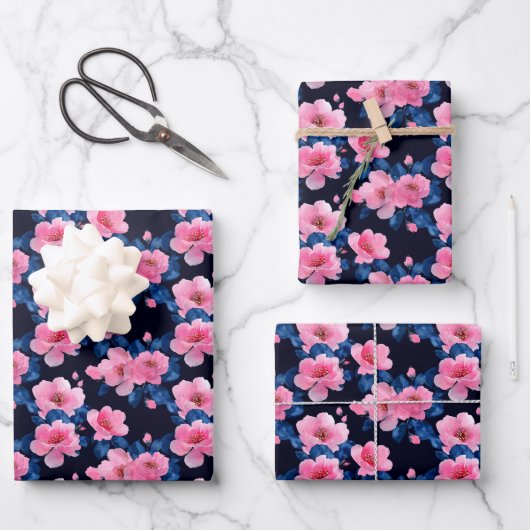 Kirschblüten-Blumenmuster Geschenkpapier Set (Vorderseite)