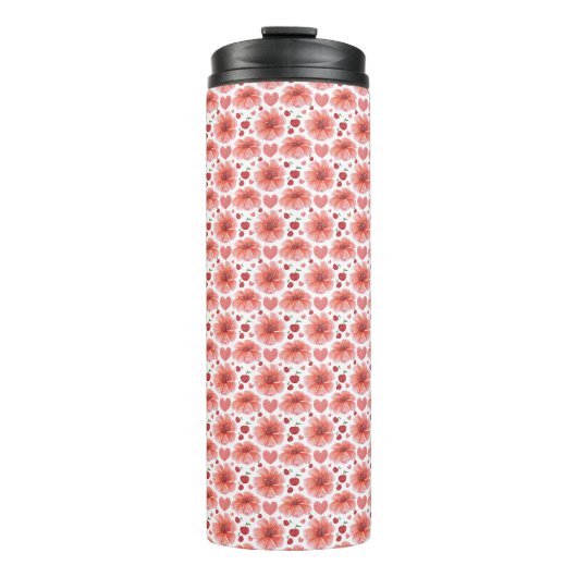 Kirschblüten-Blumenmuster mit Herzen Thermosbecher (Vorderseite)