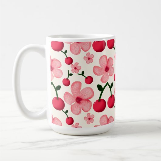 Kirschblüten-Blumenmuster, rosa Blüten Kaffeetasse (Links)