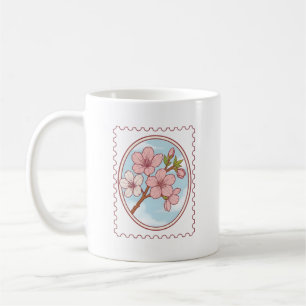 Kirschblüten-Briefmarkenillustration Kaffeetasse
