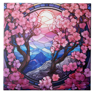 Kirschblüten-Buntglas Fliese