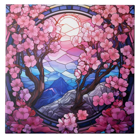 Kirschblüten-Buntglas Fliese (Vorderseite)