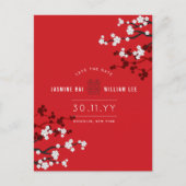 Kirschblüten Chic Chinese Wedding rettet das Datum Einladungspostkarte (Vorderseite)