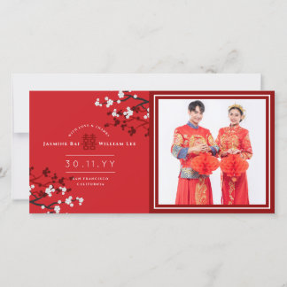 Kirschblüten & Chinesische Hochzeit mit doppeltem Dankeskarte