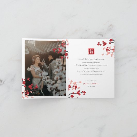 Kirschblüten & Chinesische Hochzeit mit doppeltem  Dankeskarte (Innenseite)