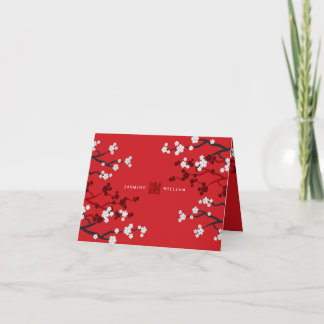 Kirschblüten & Chinesische Hochzeit mit doppeltem Dankeskarte