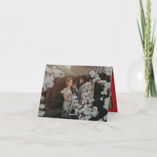 Kirschblüten & Chinesische Hochzeit mit doppeltem Dankeskarte (Rückseite)