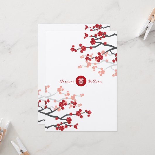 Kirschblüten & Chinesische Hochzeit mit doppeltem Einladung (Vorderseite/Rückseite Beispiel)