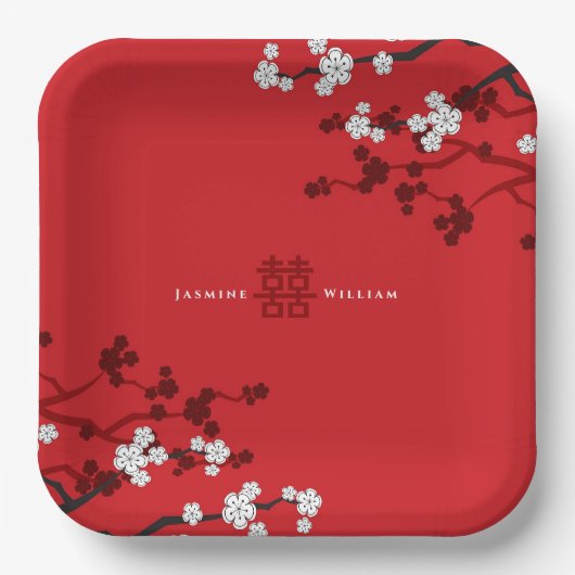 Kirschblüten & Chinesische Hochzeit mit doppeltem Pappteller (Vorderseite)