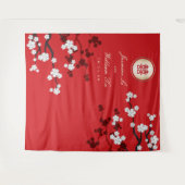 Kirschblüten Chinesisches Hochzeitrotes Foto Hinte Wandteppich (Vorderseite (Horizontal))