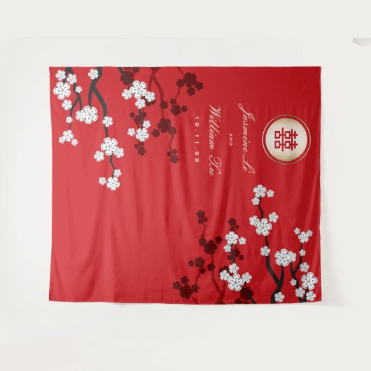 Kirschblüten Chinesisches Hochzeitrotes Foto Hinte Wandteppich (Vorderseite (Horizontal))