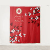 Kirschblüten Chinesisches Hochzeitrotes Foto Hinte Wandteppich (Vorderseite)