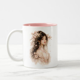 Kirschblüten-Damen-Wasserfarben-Tasse Zweifarbige Tasse