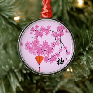 Kirschblüten-Design - Runde Keramik-Weihnachtsbaum Ornament Aus Metall