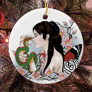 Kirschblüten-Drache Serenität Asiatische Fee  Keramikornament