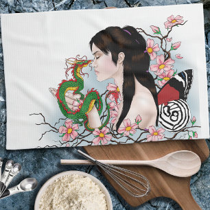 Kirschblüten-Drache Serenität Asiatische Fee  Küchentuch