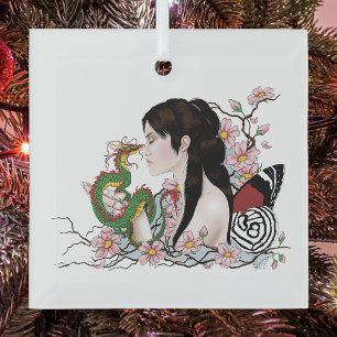 Kirschblüten-Drache Serenität Asiatische Fee  Ornament Aus Glas