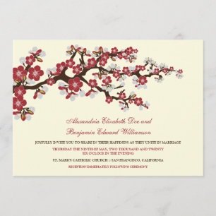 Kirschblüten Einladung zur Hochzeit (Cranberry)