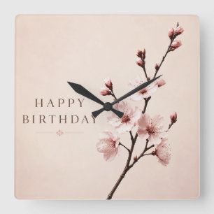 Kirschblüten-Eleganz Geburtstag Quadratische Wanduhr