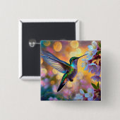 Kirschblüten-Fantasie-Kolibri Button (Vorne & Hinten)