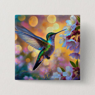 Kirschblüten-Fantasie-Kolibri Button