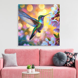 Kirschblüten-Fantasie-Kolibri Leinwanddruck