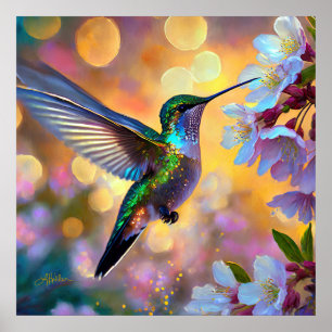 Kirschblüten-Fantasie-Kolibri Poster