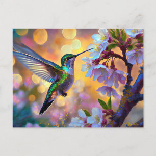 Kirschblüten-Fantasie-Kolibri Postkarte