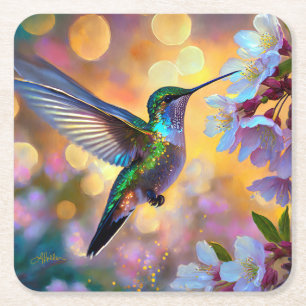 Kirschblüten-Fantasie-Kolibri Rechteckiger Pappuntersetzer