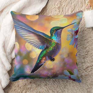 Kirschblüten-Fantasie-Sonnenaufgang Kolibri Kissen