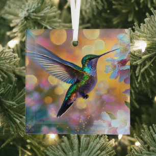 Kirschblüten-Fantasie-Sonnenaufgang Kolibri Ornament Aus Glas