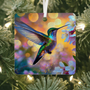 Kirschblüten-Fantasie-Sonnenaufgang Kolibri Ornament Aus Metall
