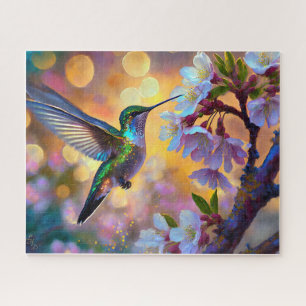 Kirschblüten-Fantasie-Sonnenaufgang Kolibri Puzzle