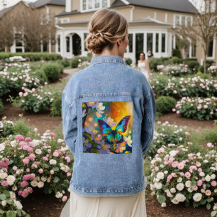 Kirschblüten-Fantasie-Sonnenaufgang-Schmetterling Jeansjacke