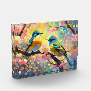 Kirschblüten-Fantasie Sonnenaufgang Singvögel Fotoblock