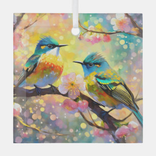 Kirschblüten-Fantasie-Sonnenaufgang-Singvögel Ornament Aus Glas