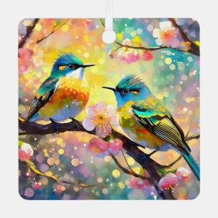 Kirschblüten-Fantasie-Sonnenaufgang-Singvögel Ornament Aus Metall